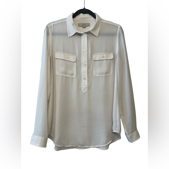 Loft Sheer Blouse with roll Tab Sleeves M - Picture 1 of 5